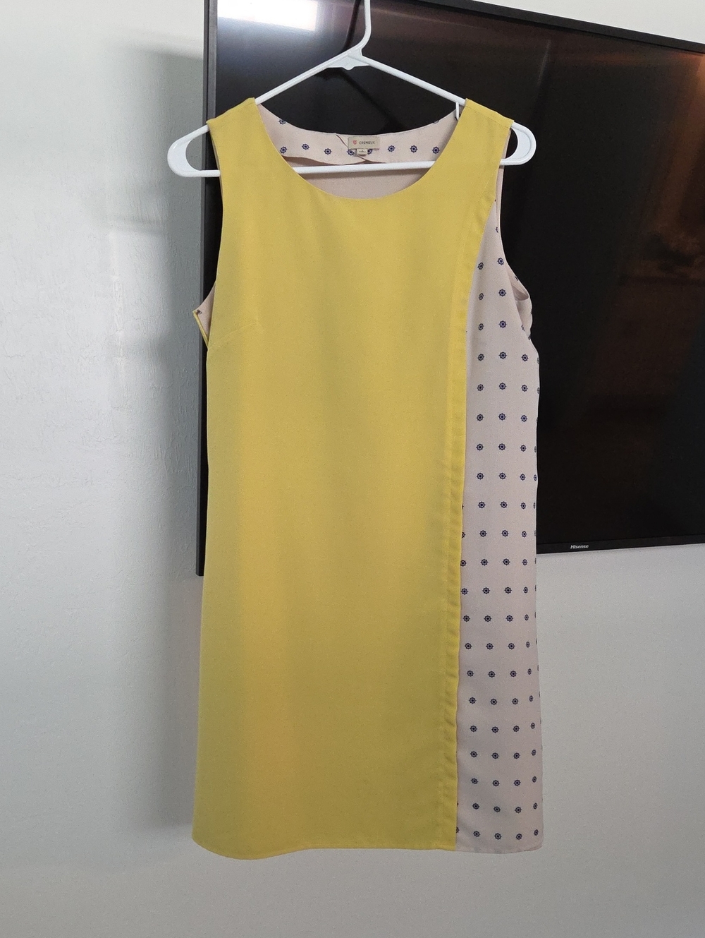 Daniel Cremieux Yellow Shift Dress with Cream Patterned Side Panel